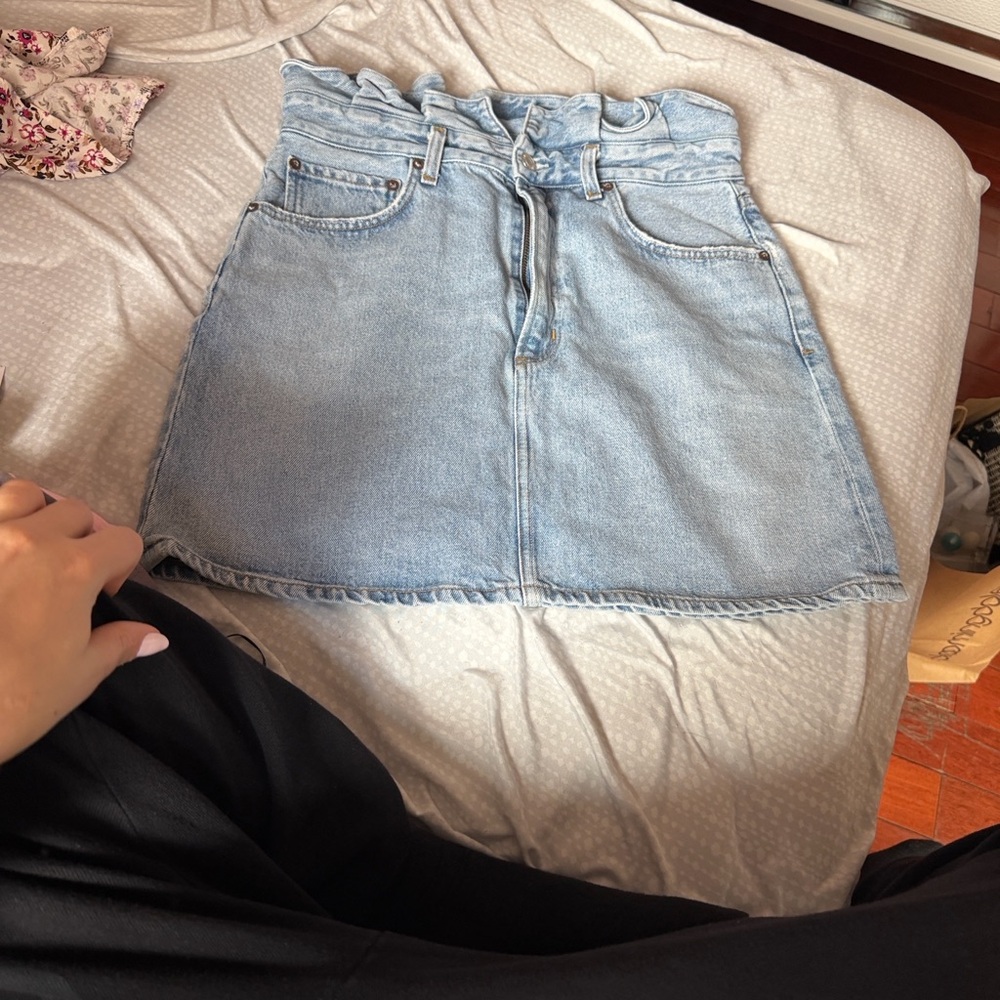Agolde Light Blue Denim Paperbag Mini Skirt